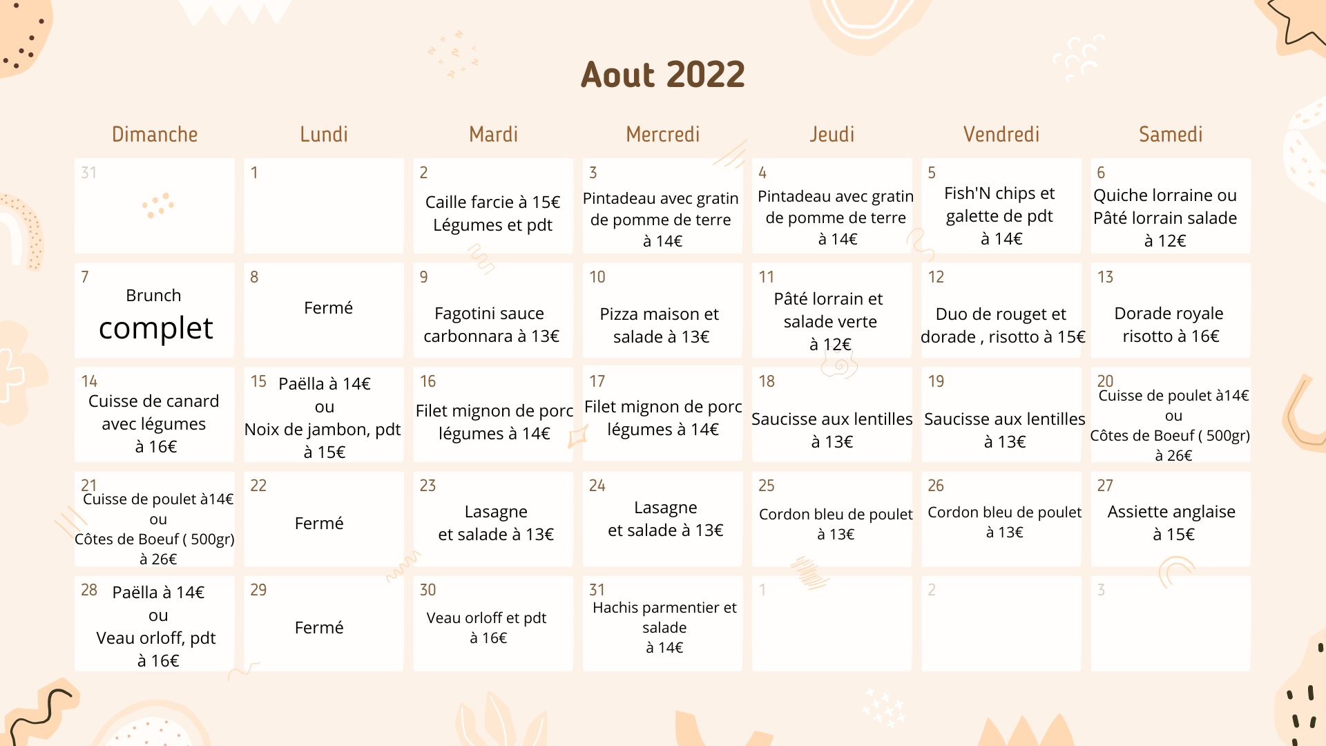 Planning Aout